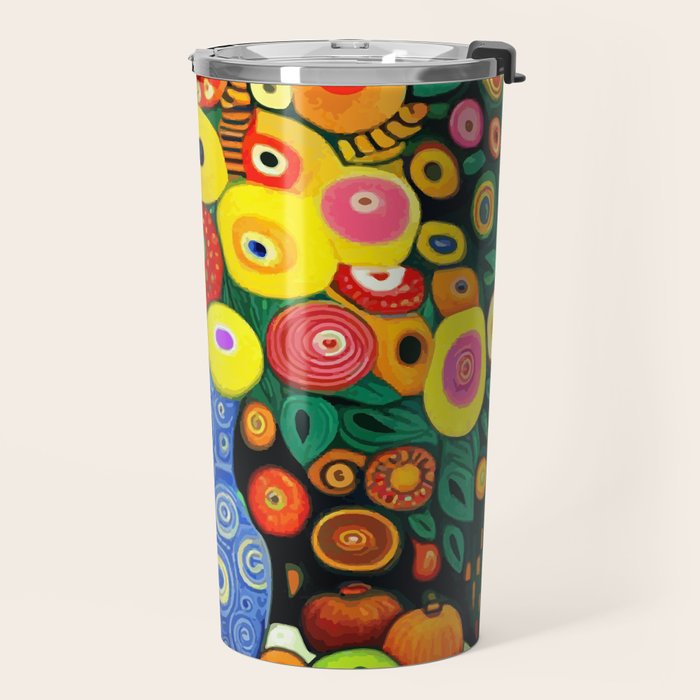Vibrant Abstract Flowers in a Beautiful Blue Vase Travel Mug Gallery Image 2