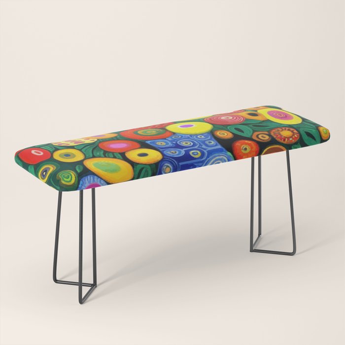 Vibrant Abstract Flowers in a Beautiful Blue Vase Bench Gallery Image 1