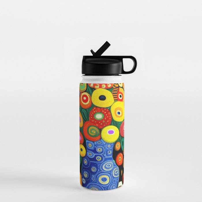 Vibrant Abstract Flowers in a Beautiful Blue Vase Water Bottle Gallery Image 1