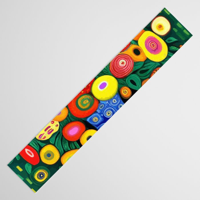 Vibrant Abstract Flowers in a Beautiful Blue Vase Table Runner Gallery Image 3