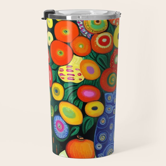 Vibrant Abstract Flowers in a Beautiful Blue Vase Travel Mug Gallery Image 3