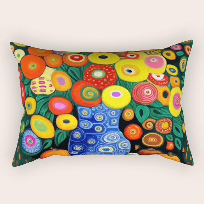 Vibrant Abstract Flowers in a Beautiful Blue Vase Rectangular Pillow Gallery Image 2