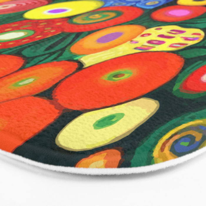 Vibrant Abstract Flowers in a Beautiful Blue Vase Bath Mat Gallery Image 3