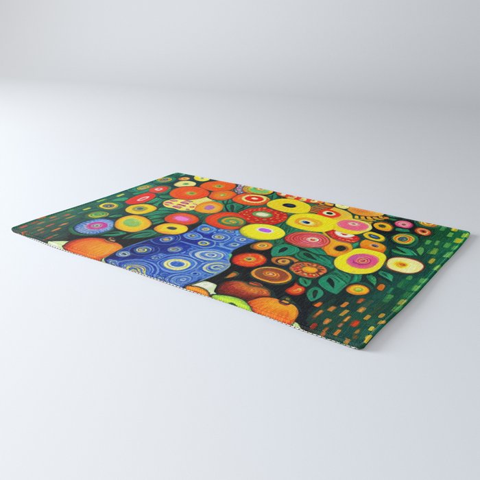 Vibrant Abstract Flowers in a Beautiful Blue Vase Rug Gallery Image 3
