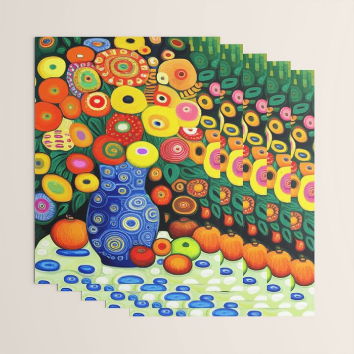 Vibrant Abstract Flowers in a Beautiful Blue Vase Wrapping Paper Gallery Image 3
