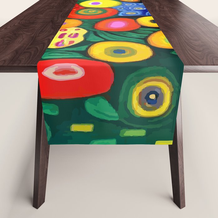 Vibrant Abstract Flowers in a Beautiful Blue Vase Table Runner Gallery Image 1