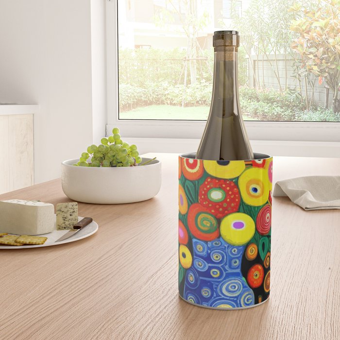 Vibrant Abstract Flowers in a Beautiful Blue Vase Wine Chiller Gallery Image 4