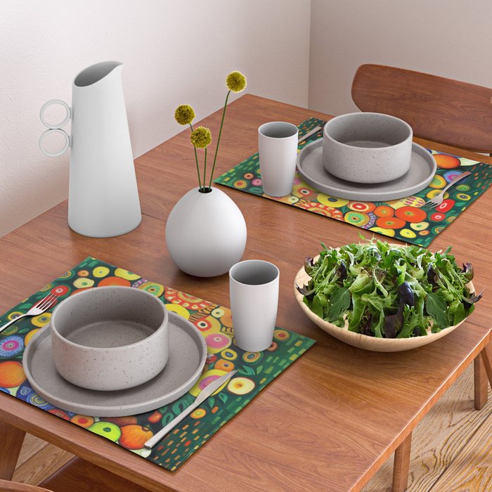 Vibrant Abstract Flowers in a Beautiful Blue Vase Placemat Gallery Image 2