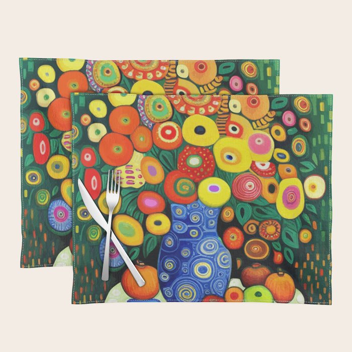 Vibrant Abstract Flowers in a Beautiful Blue Vase Placemat Gallery Image 1
