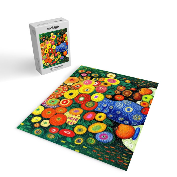 Vibrant Abstract Flowers in a Beautiful Blue Vase Jigsaw Puzzle Gallery Image 2