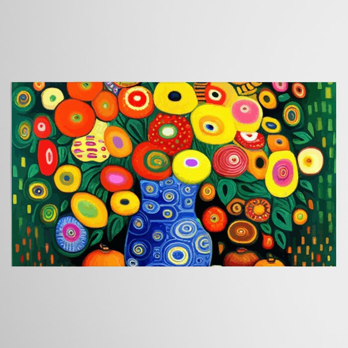 Vibrant Abstract Flowers in a Beautiful Blue Vase Tablecloth Gallery Image 2