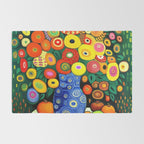 Vibrant Abstract Flowers in a Beautiful Blue Vase Rug Gallery Image 2