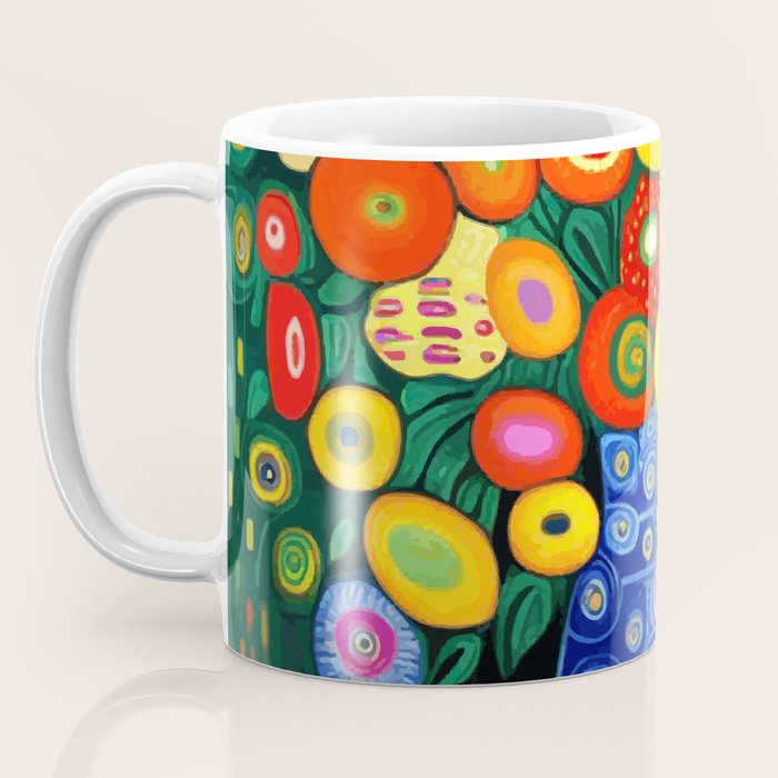 Vibrant Abstract Flowers in a Beautiful Blue Vase Coffee Mug Gallery Image 3