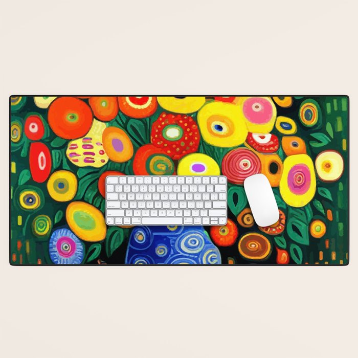 Vibrant Abstract Flowers in a Beautiful Blue Vase Desk Mat Gallery Image 1