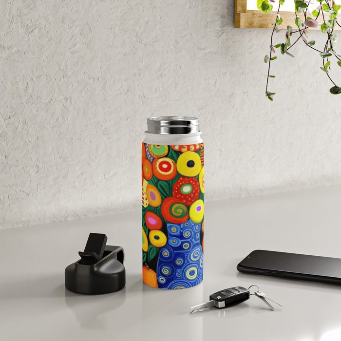 Vibrant Abstract Flowers in a Beautiful Blue Vase Water Bottle Gallery Image 4
