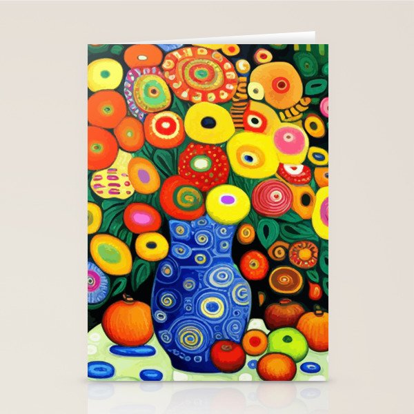 Vibrant Abstract Flowers in a Beautiful Blue Vase Stationery Card Gallery Image 2
