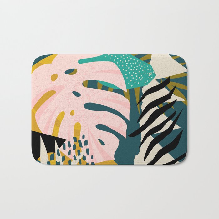 Collage contemporary tribal floral hawaiian pattern. Bath Mat Gallery Image 1