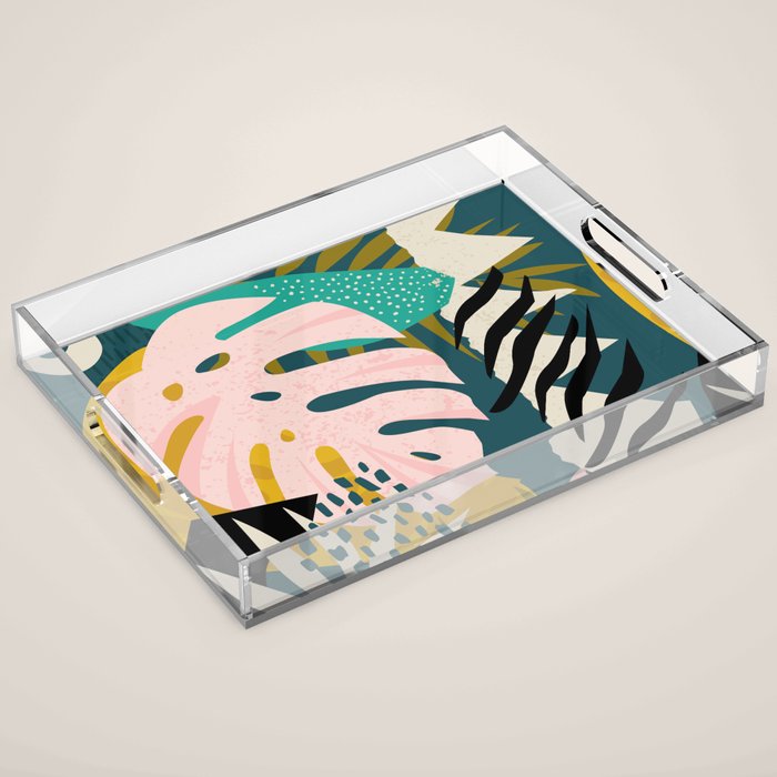 Collage contemporary tribal floral hawaiian pattern. Acrylic Tray Gallery Image 1