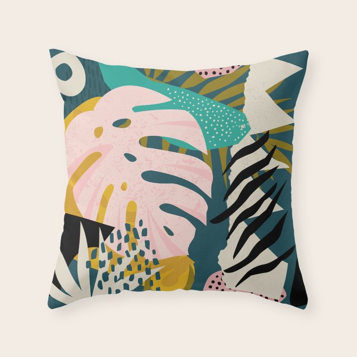Collage contemporary tribal floral hawaiian pattern. Throw Pillow Gallery Image 1