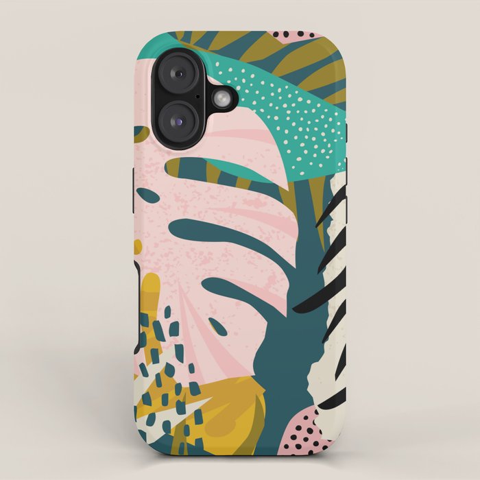 Collage contemporary tribal floral hawaiian pattern. iPhone Case Gallery Image 1