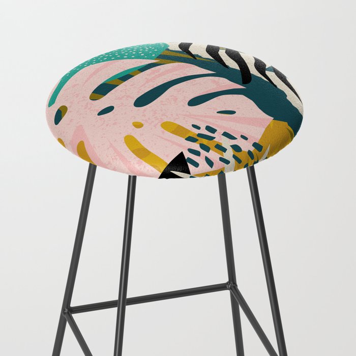 Collage contemporary tribal floral hawaiian pattern. Stool Gallery Image 2