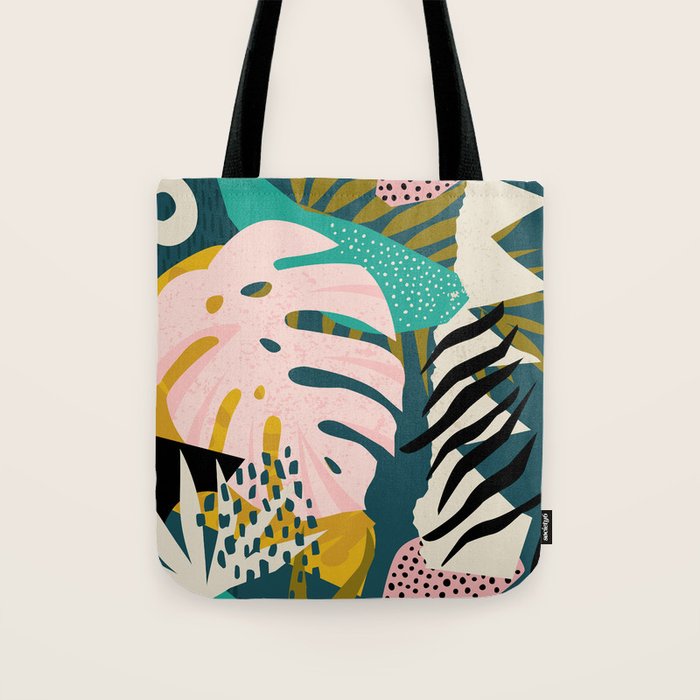 Collage contemporary tribal floral hawaiian pattern. Tote Bag Gallery Image 1