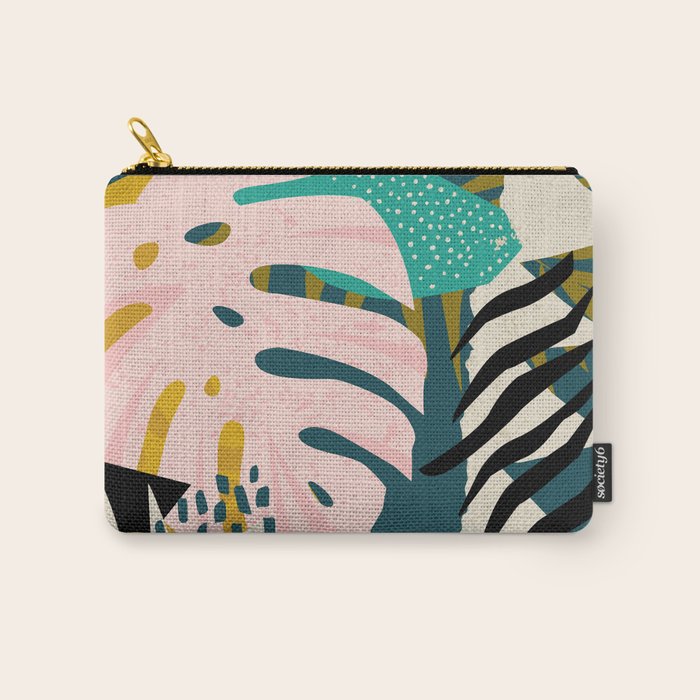 Collage contemporary tribal floral hawaiian pattern. Carry All Pouch Gallery Image 1