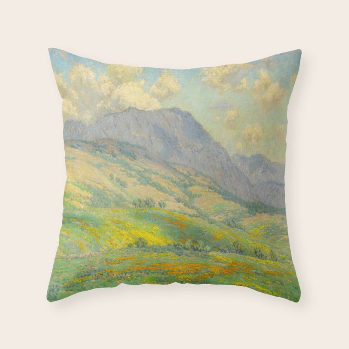 Granville Redmond Hazy Day in Antelope Valley, 1932 Oil Painting Vintage American Art Throw Pillow Gallery Image 1