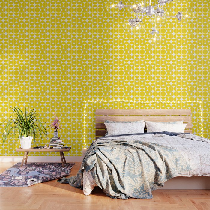 Mid Century Modern Geometric 04 Lemon Yellow Wallpaper Gallery Image 3