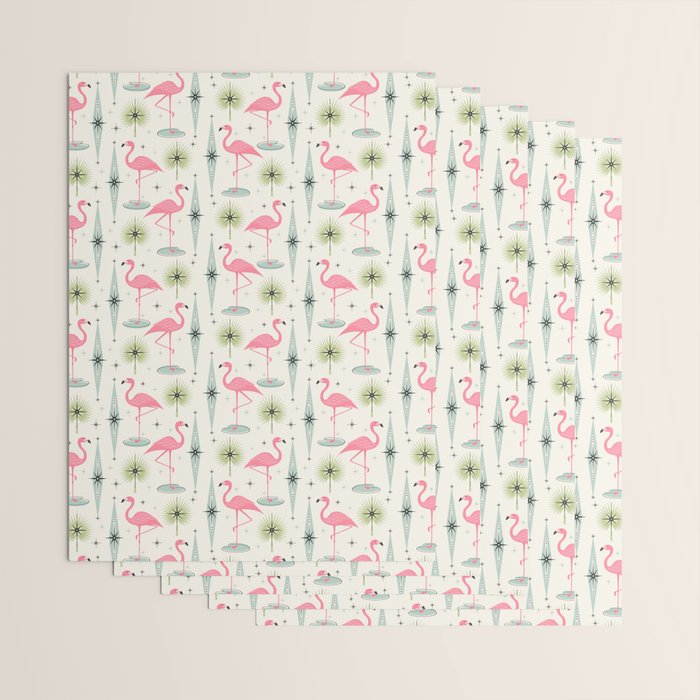 Atomic Flamingo Oasis - Larger Scale ©studioxtine Wrapping Paper Gallery Image 3