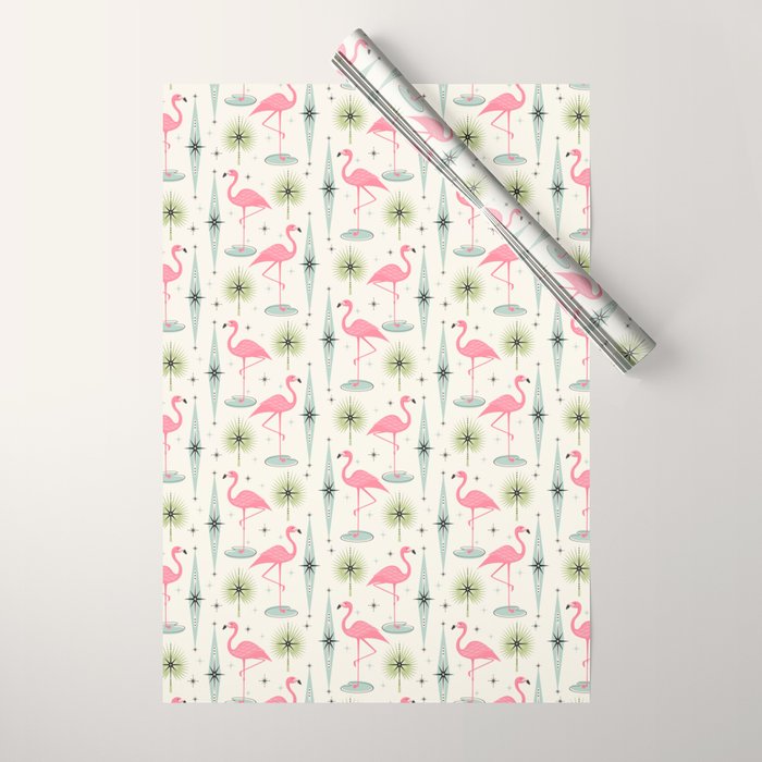 Atomic Flamingo Oasis - Larger Scale ©studioxtine Wrapping Paper Gallery Image 1