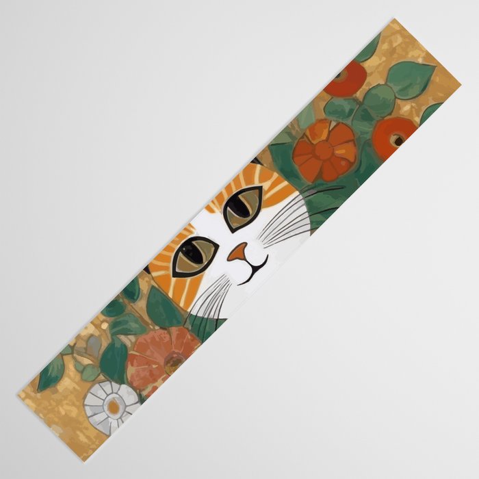 Klimt Cat with Colorful Flowers in a Geometric Vase Table Runner Gallery Image 3