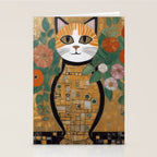 Klimt Cat with Colorful Flowers in a Geometric Vase Stationery Card Gallery Image 2
