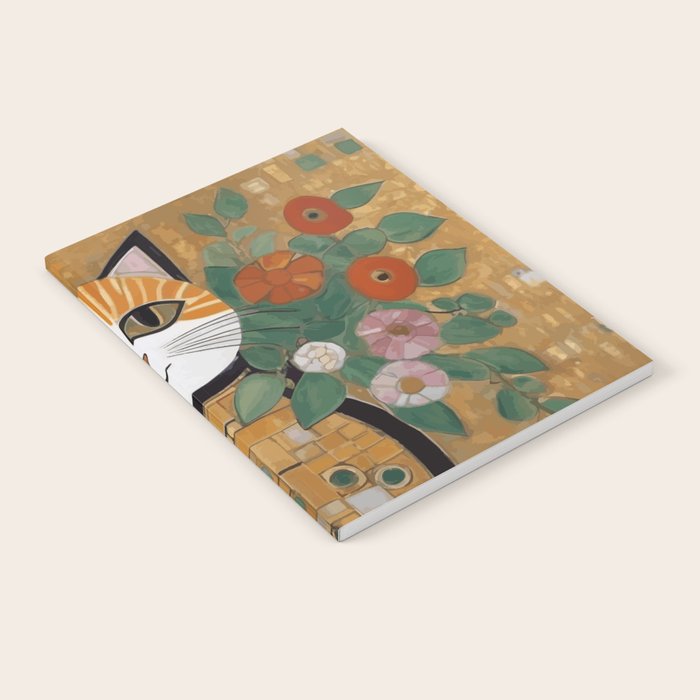 Klimt Cat with Colorful Flowers in a Geometric Vase Notebook Gallery Image 2