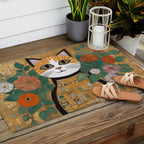 Klimt Cat with Colorful Flowers in a Geometric Vase Outdoor Rug Gallery Image 2