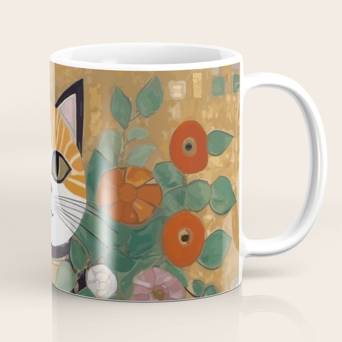 Klimt Cat with Colorful Flowers in a Geometric Vase Coffee Mug Gallery Image 1