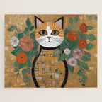 Klimt Cat with Colorful Flowers in a Geometric Vase Jigsaw Puzzle Gallery Image 1