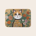 Klimt Cat with Colorful Flowers in a Geometric Vase Bath Mat Gallery Image 1