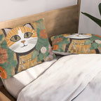 Klimt Cat with Colorful Flowers in a Geometric Vase Pillow Sham Gallery Image 2