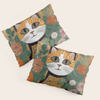 Klimt Cat with Colorful Flowers in a Geometric Vase Pillow Sham Gallery Image 3
