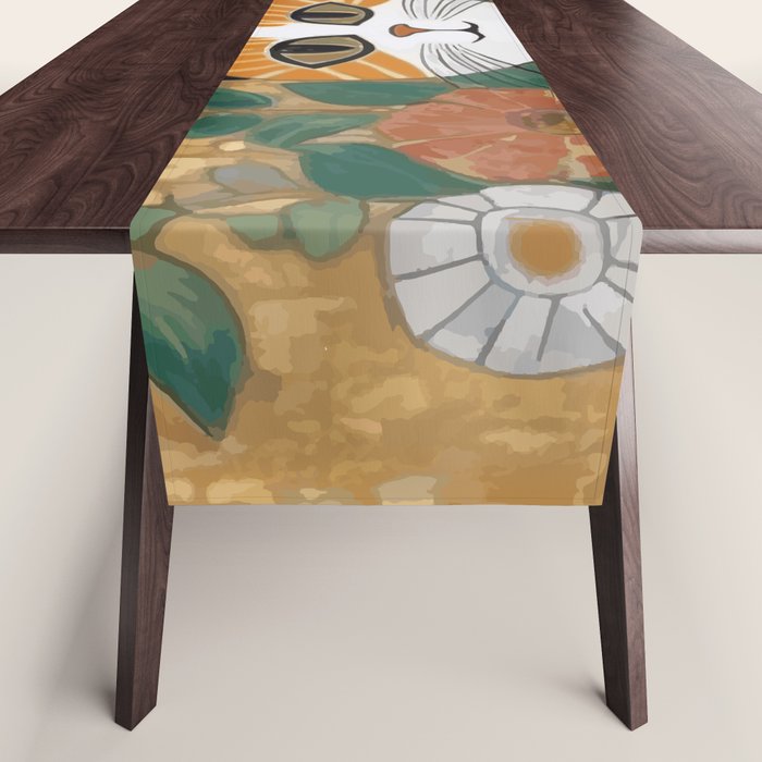 Klimt Cat with Colorful Flowers in a Geometric Vase Table Runner Gallery Image 1