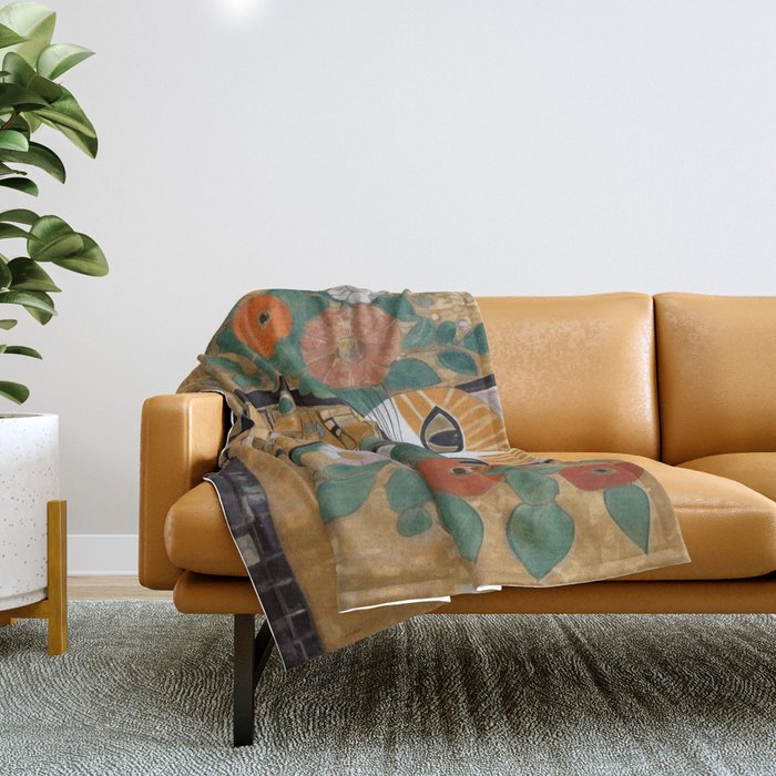 Klimt Cat with Colorful Flowers in a Geometric Vase Throw Blanket Gallery Image 1