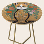 Klimt Cat with Colorful Flowers in a Geometric Vase Side Table Gallery Image 2