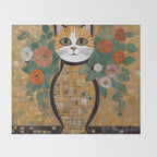 Klimt Cat with Colorful Flowers in a Geometric Vase Throw Blanket Gallery Image 2