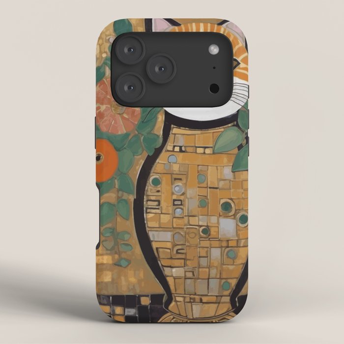 Klimt Cat with Colorful Flowers in a Geometric Vase iPhone Case Gallery Image 3