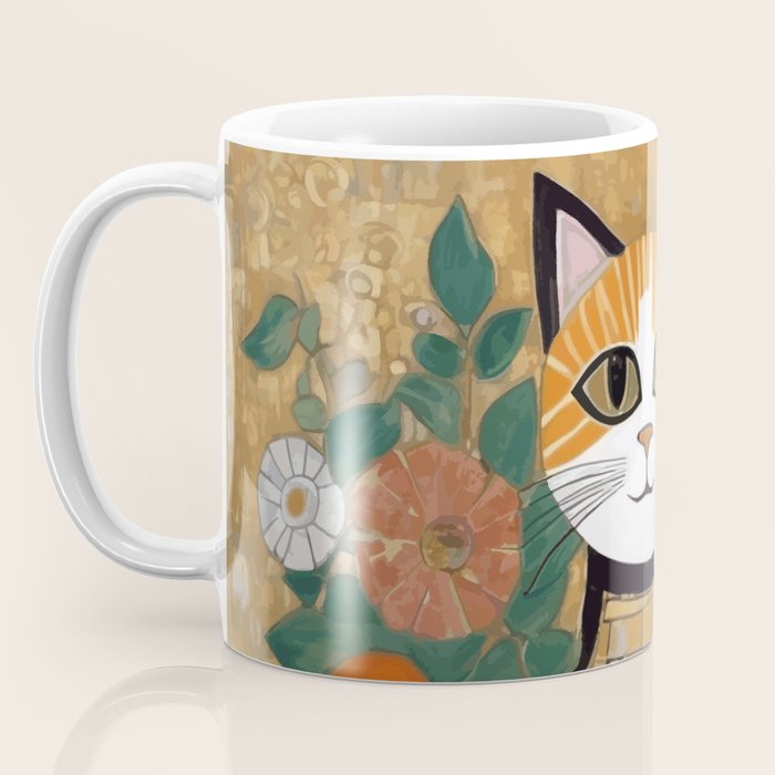 Klimt Cat with Colorful Flowers in a Geometric Vase Coffee Mug Gallery Image 3