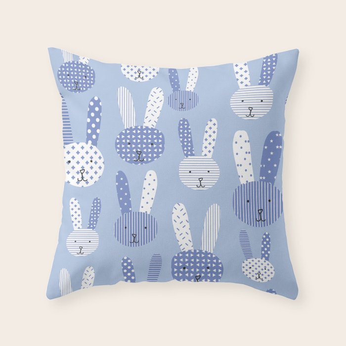 Blue Bunny Throw Pillow Gallery Image 1