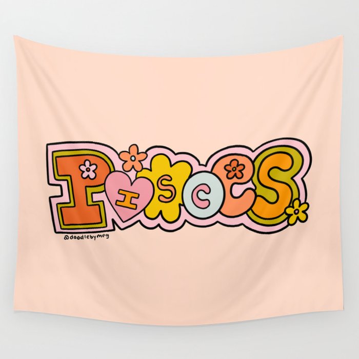 Pisces Doodle Letters Wall Tapestry Gallery Image 4