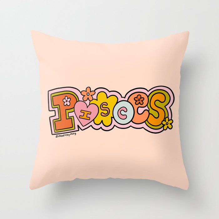 Pisces Doodle Letters Throw Pillow Gallery Image 1