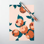 Half-Eaten Peaches, Vintage Botanical Illustration, Jungle Forest Fruits Nature, Eclectic Bohemian Plants Wrapping Paper Gallery Image 1